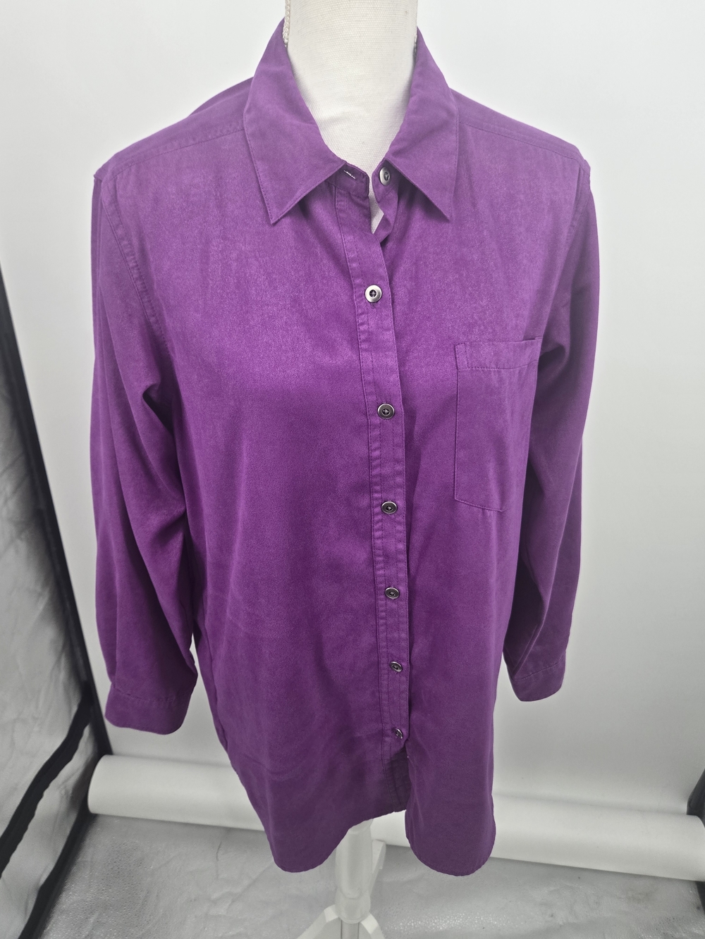 Chico's Design Purple Micro Suede LS Vintage Button-Down Shirt M (7724)